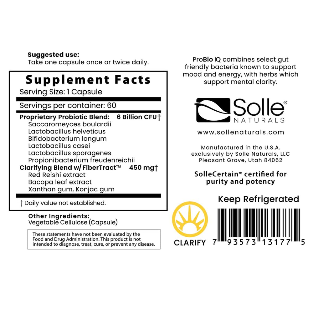 Solle Naturals ProBio IQ capsules closeup, convenient dosing for on-the-go wellness