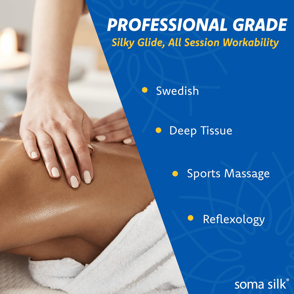 Soma Silk with calendula and jojoba oils nourishes skin during treatments.