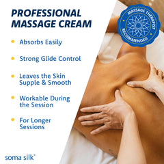 Soma Silk facial massage cream enhances facial treatment comfort.