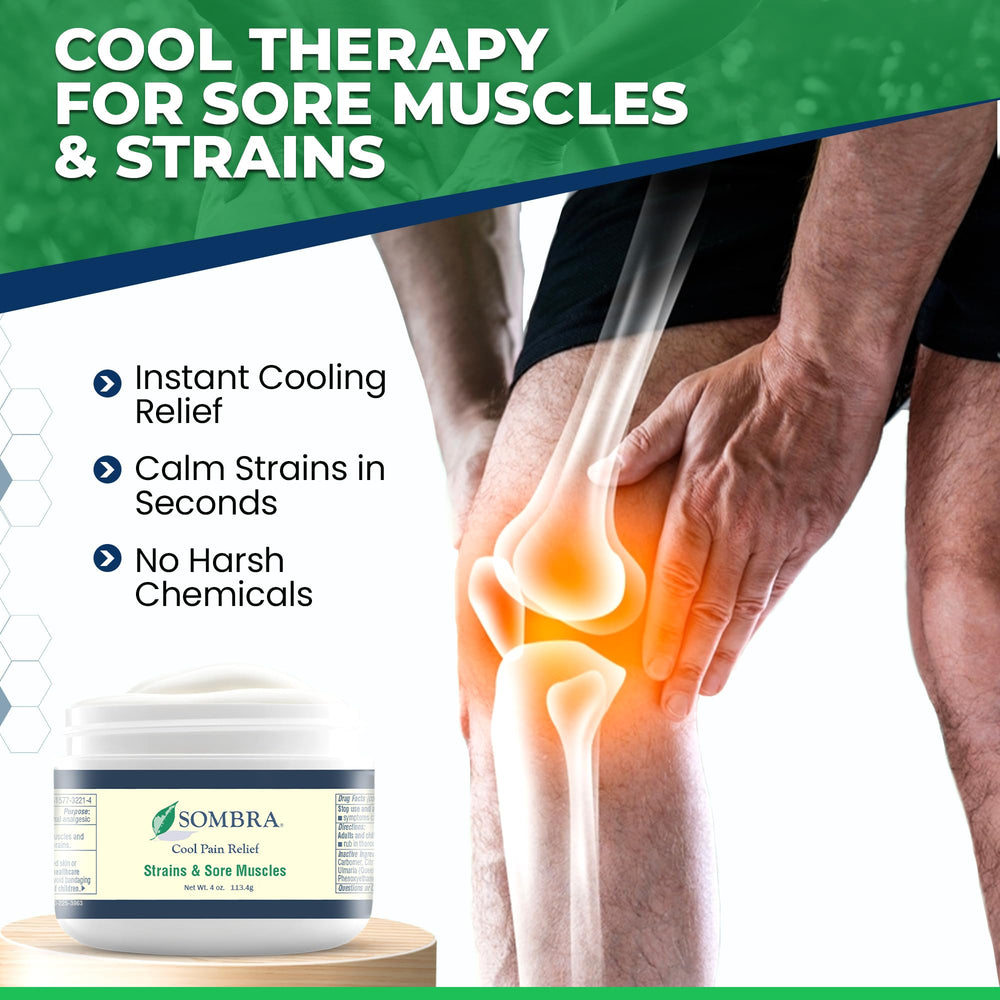 Sombra Pain Relief Gel application highlights targeted, fast-acting comfort.