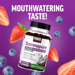 Somnapure Gummies melatonin 10mg per gummy shown for potent evening support