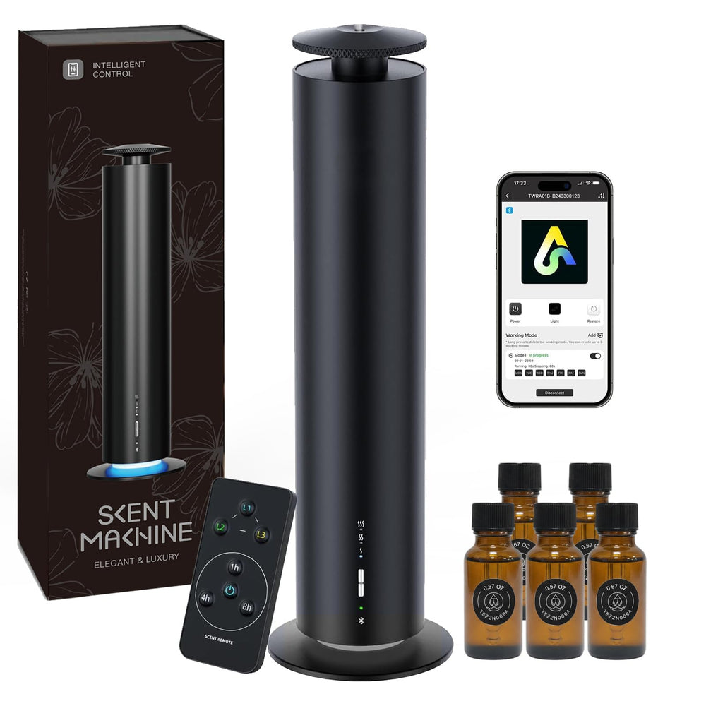 Somniare Waterless Diffuser front view in black enhances modern living spaces