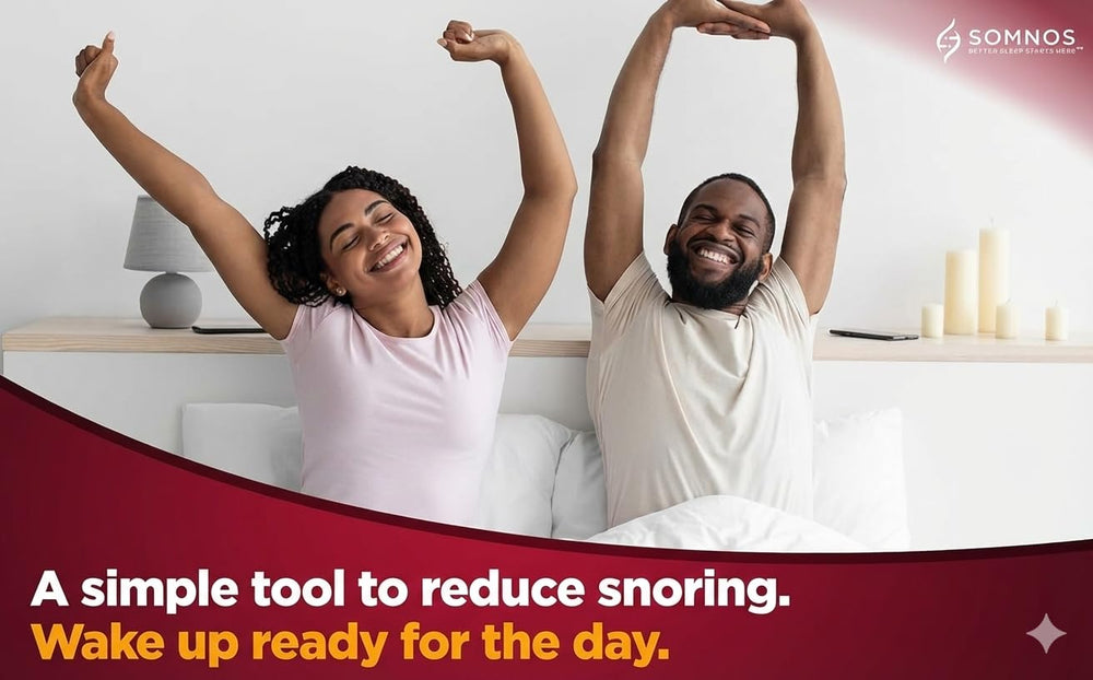Somnos Anti Snore Mouthguard night-use setup promoting unobstructed breathing and restful sleep