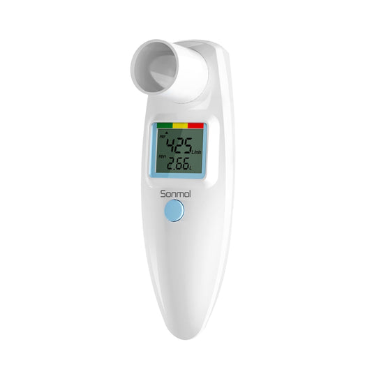 Sonmol Digital Peak Flow Meter front view, compact and travel-friendly.