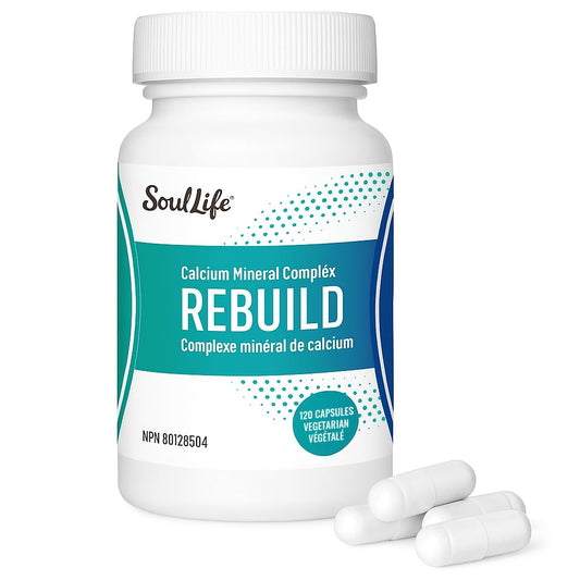 SoulLife Rebuild bottle front shows marine calcium minerals for joint support.