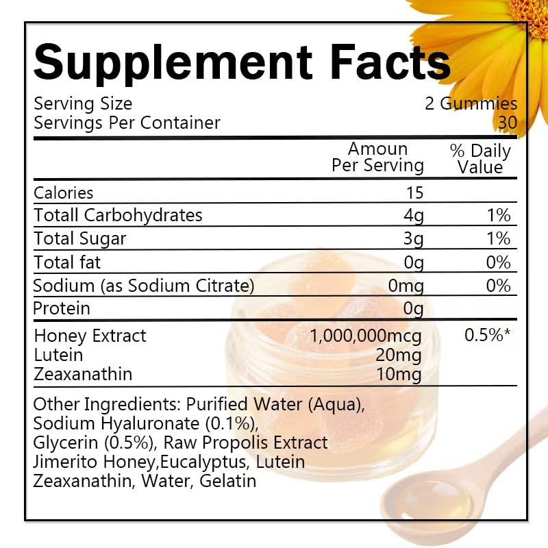 SOULRAZY Jimerito Honey Lutein Gummies bottle closeup highlighting natural honey flavor
