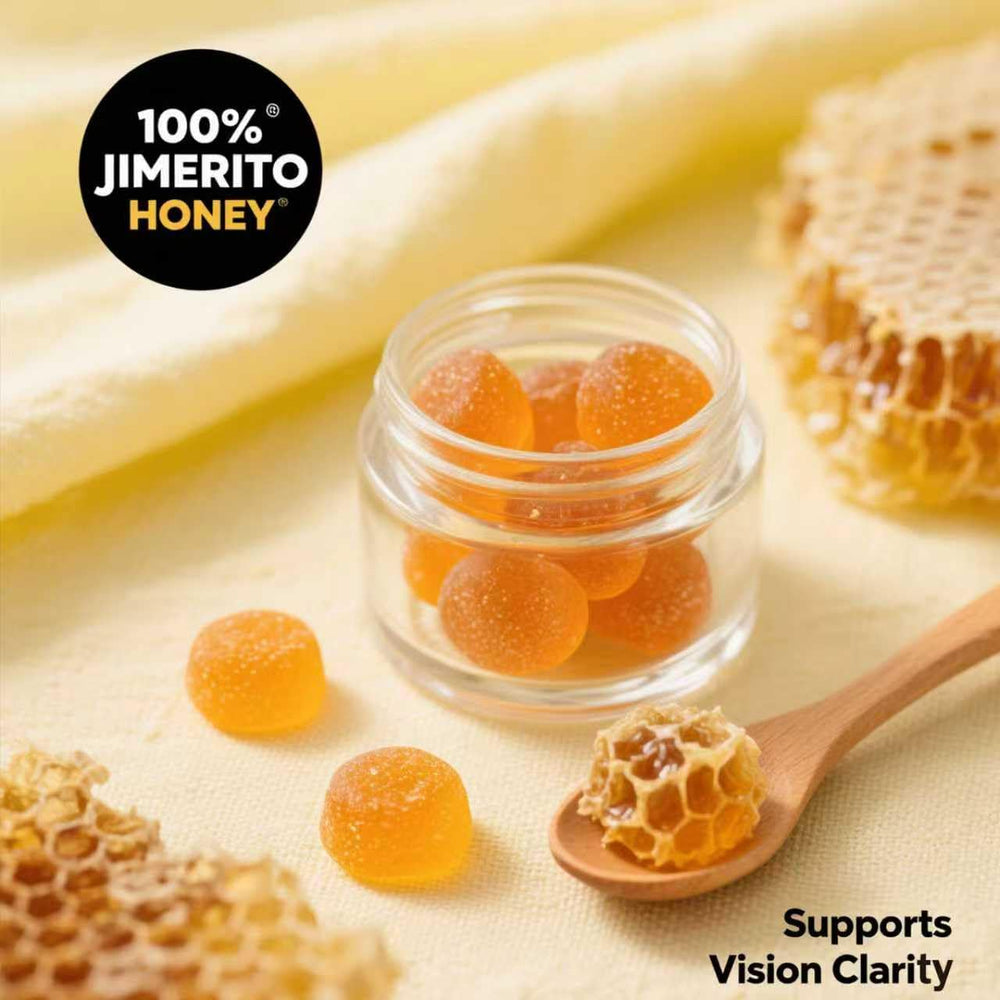 SOULRAZY Jimerito Honey Lutein Gummies label detail highlighting vitamins A C E