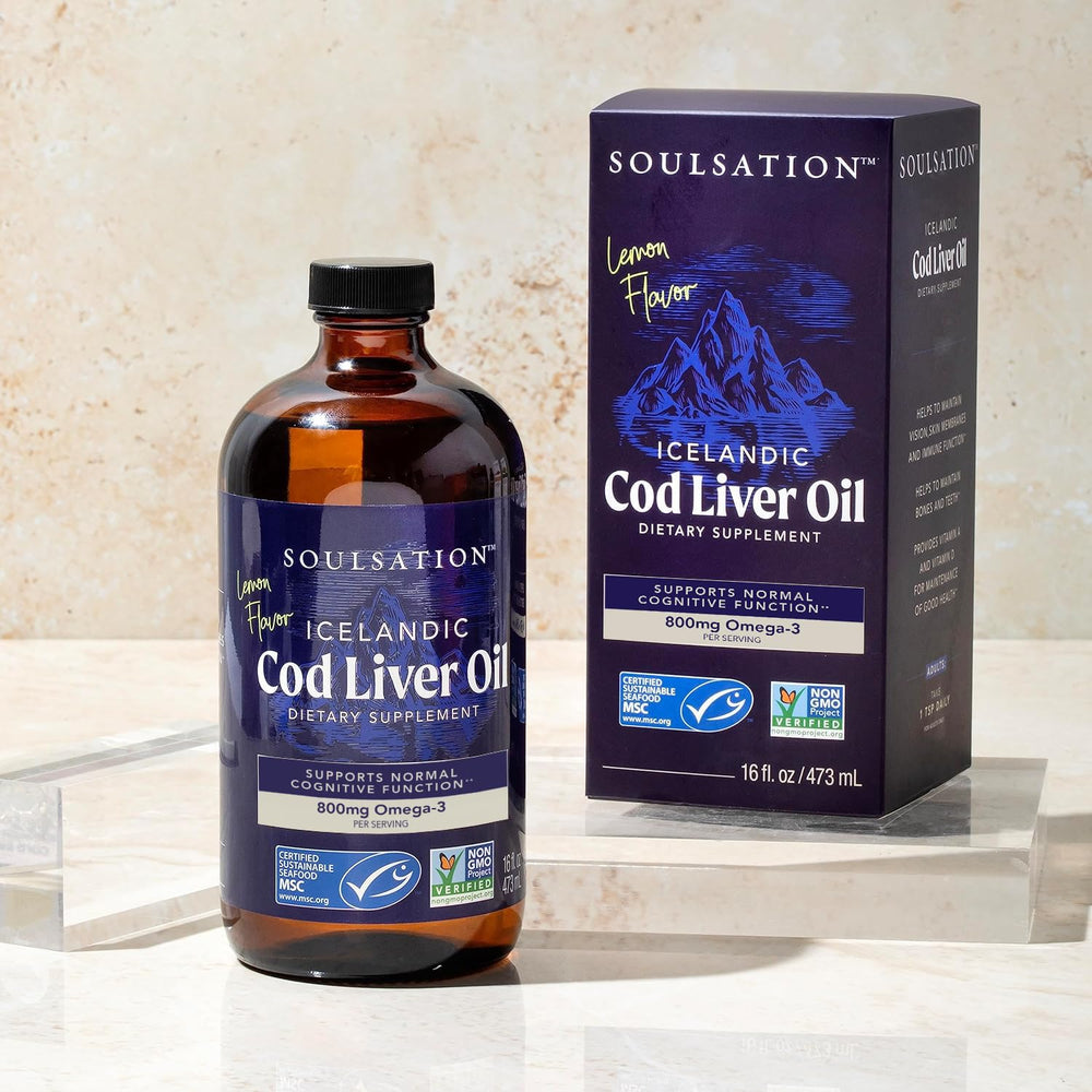 Two-pack SOULSATION cod liver oil for convenient supplementation at home or travel.