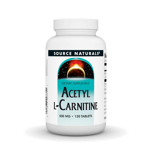 Source Naturals Acetyl L-Carnitine 500 mg tablets bottle may support memory and concentration.