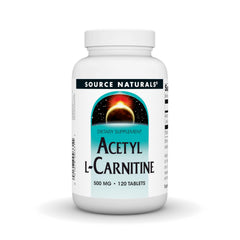 Source Naturals Acetyl L-Carnitine 500 mg tablets bottle may support memory and concentration.