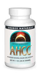 Source Naturals AHCC powder bottle on a clean surface for convenient immune-support