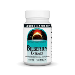 Source Naturals Bilberry Extract tablets bottle for daily antioxidant support.