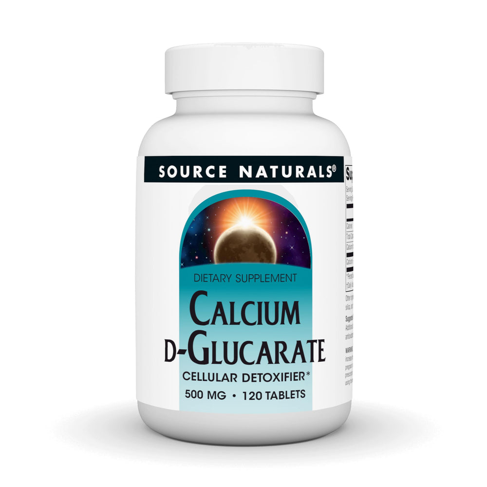 Source Naturals Calcium D-Glucarate tablets in bottle for daily supplement routine.