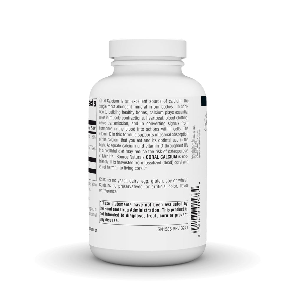 Source Naturals Coral Calcium label closeup highlighting minerals.