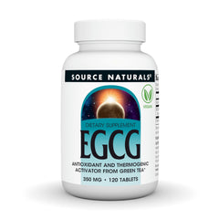 Source Naturals EGCG bottle pours, hinting at antioxidant support for daily wellness.