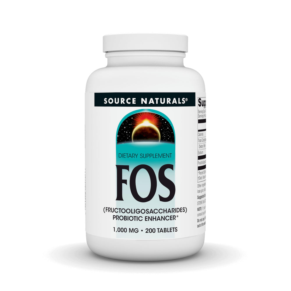 Source Naturals FOS 1000 mg bottle front view for gut flora support