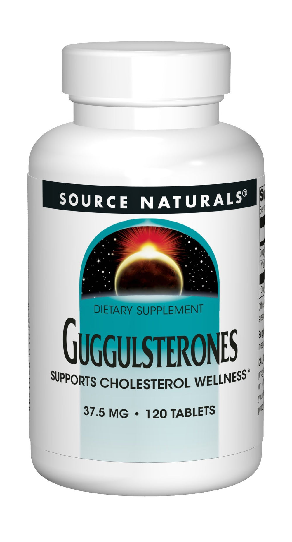 Source Naturals Guggulsterones bottle front suggests heart support.