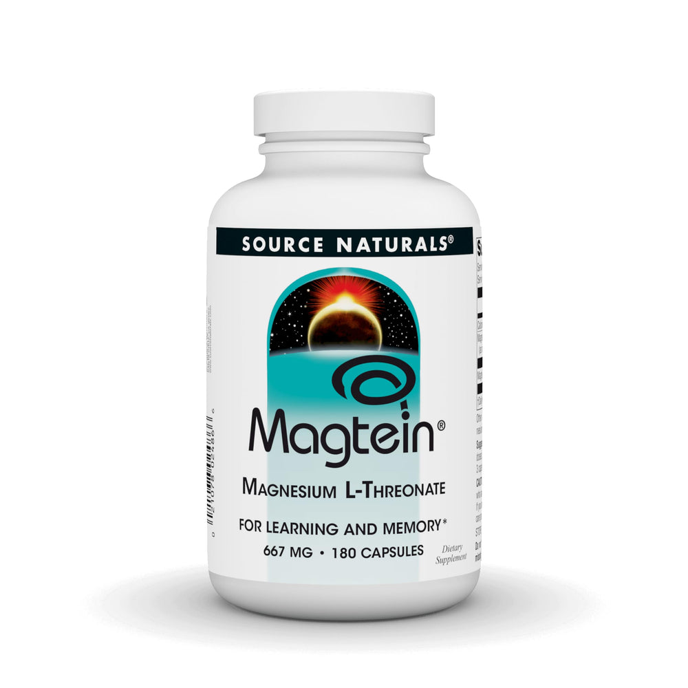 Source Naturals Magtein bottle for daily focus support and memory-friendly routines.