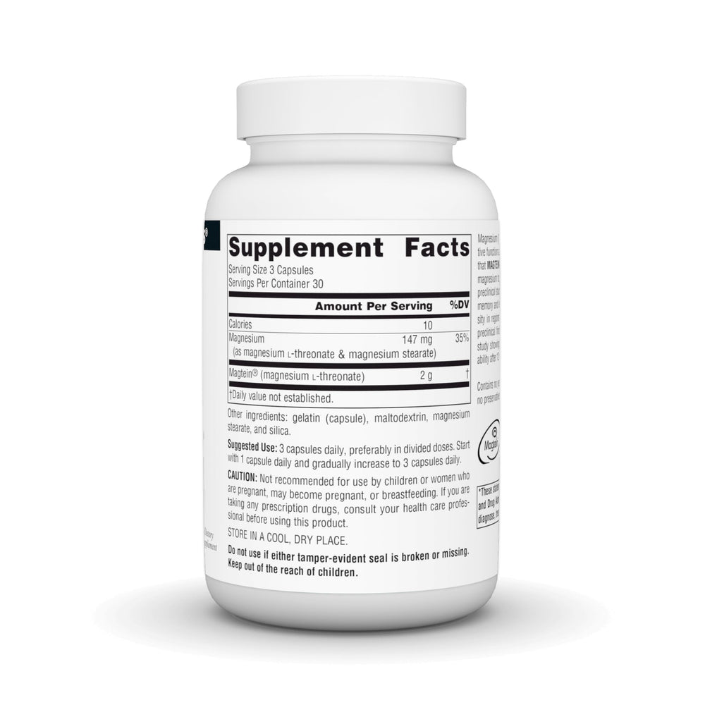 Source Naturals Magtein capsules on table for convenient daily mood and focus support