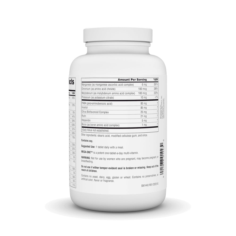 Source Naturals Mega-One bottle pictured with a meal for daily use.