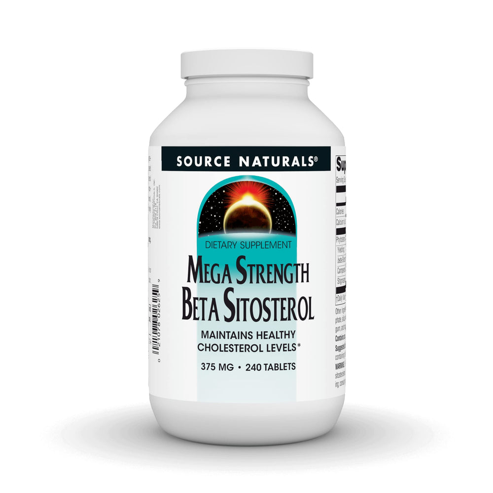 Source Naturals Mega Strength Beta Sitosterol bottle with tablets supports daily cholesterol balance