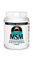 Source Naturals MSM powder bottle with label ready to blend into water for daily use.