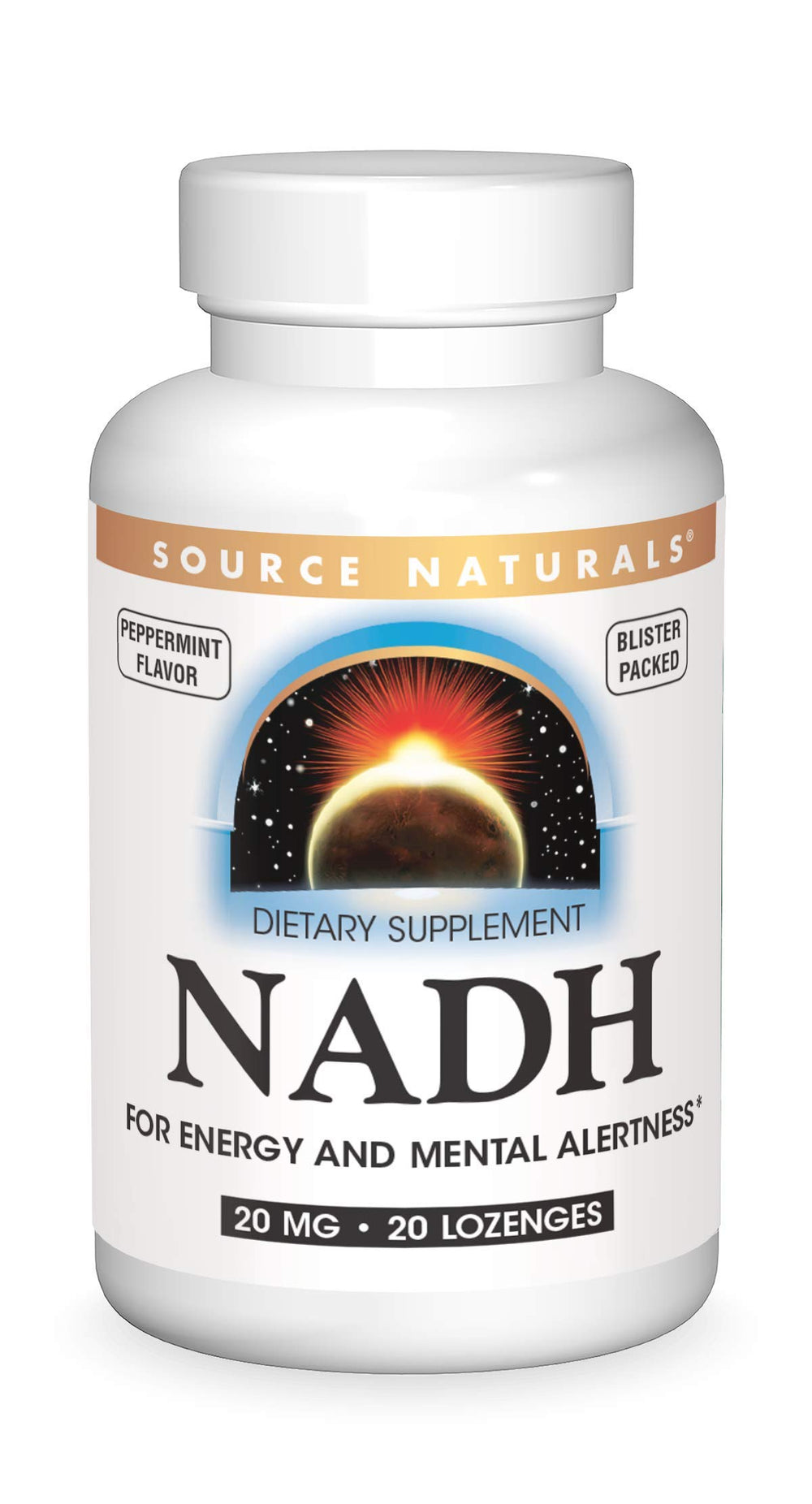 Source Naturals NADH 20mg lozenges bottle front view for energy support