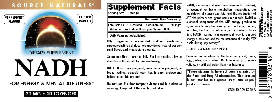 Source Naturals NADH lozenges packaging box for easy daily use