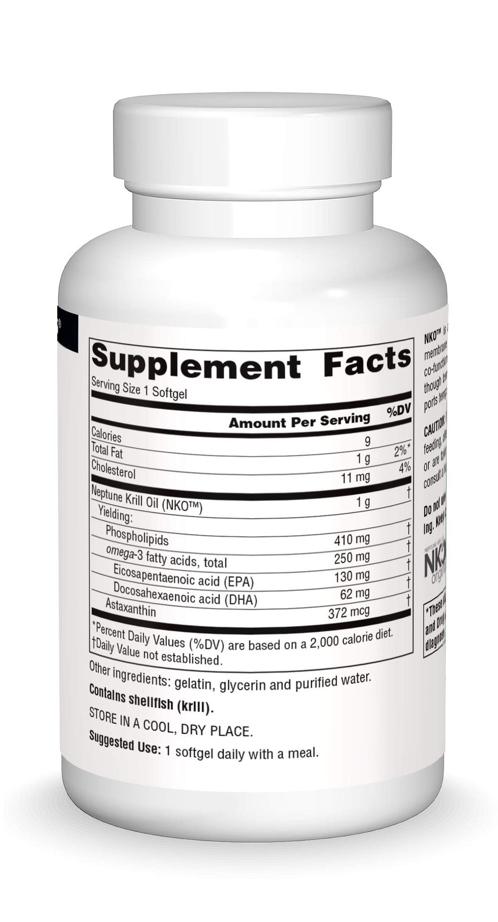 Source Naturals NKO Antarctic krill illustration highlighting phospholipid omega 3 blend.
