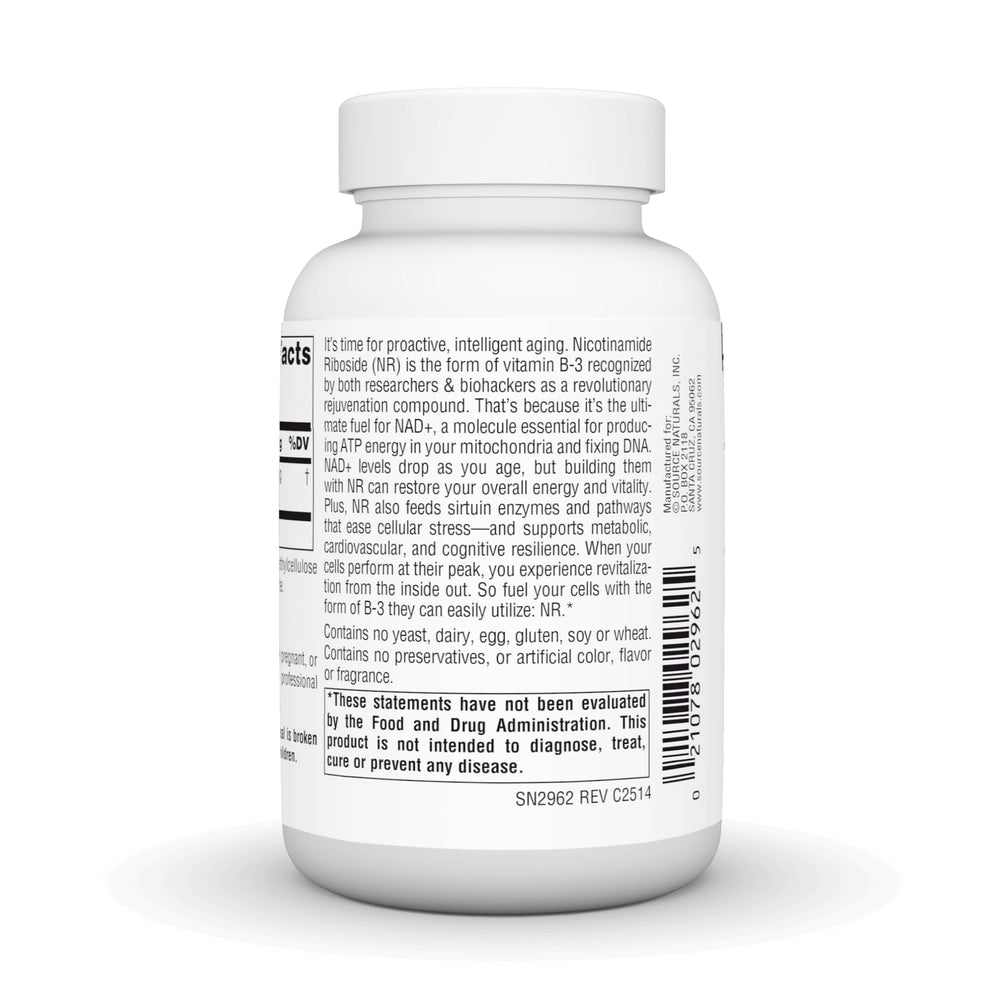 Source Naturals NR label close-up highlighting vegan formula.