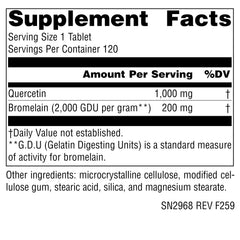 Close-up of Source Naturals Quercetin 1000 tablets highlighting vegan-friendly formula.