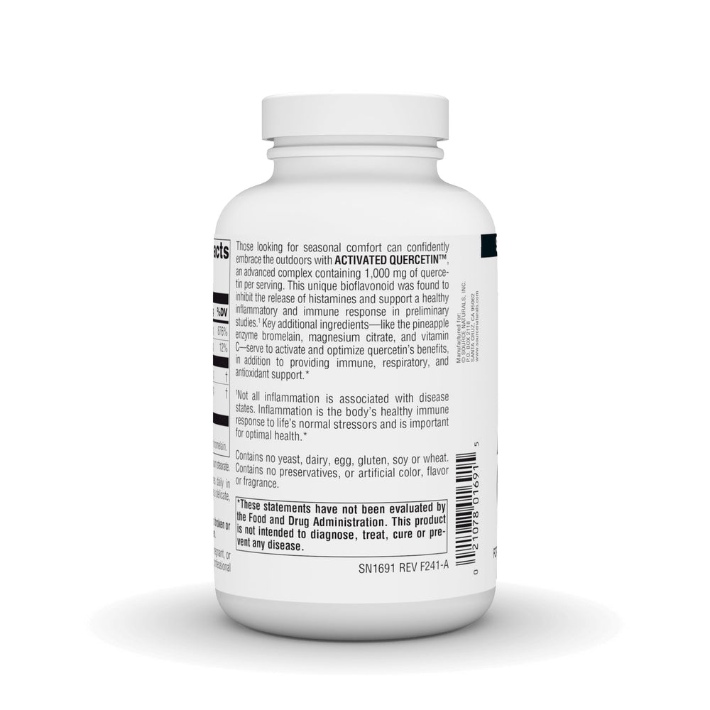 Source Naturals Quercetin capsules shown, convenient daily dose in divided servings.