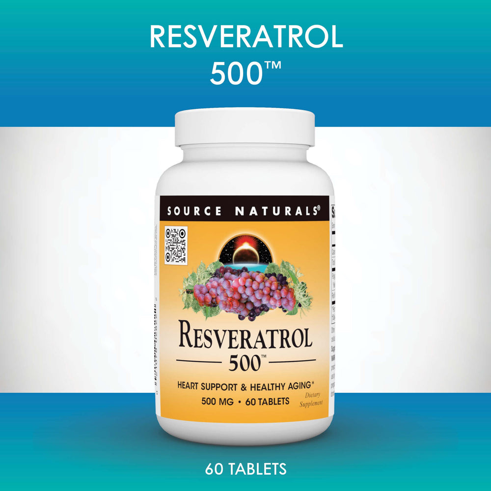 Source Naturals Resveratrol 500 packaging box highlights USA manufacturing