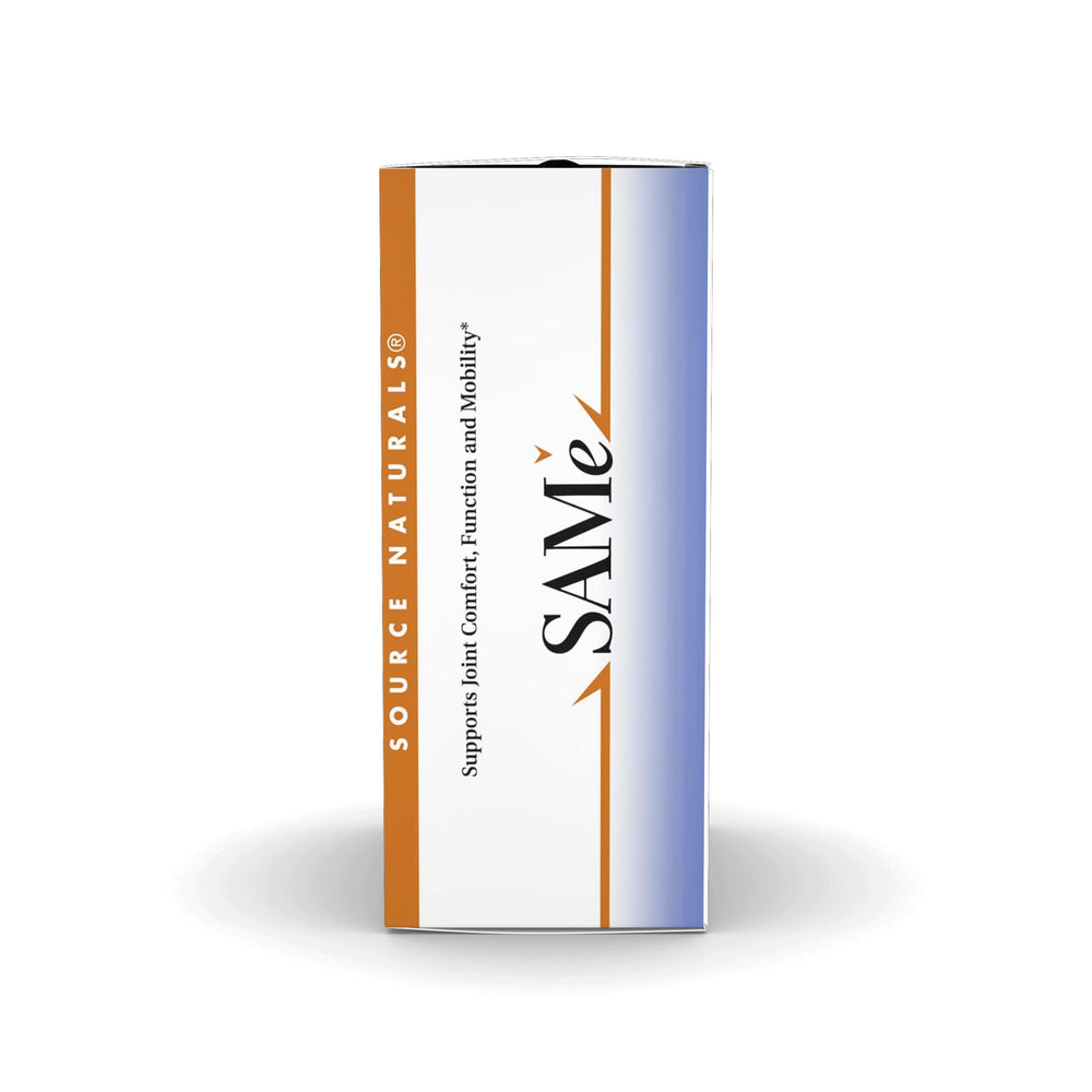 Source Naturals SAMe enteric tablets bottle with label for convenient daily use.