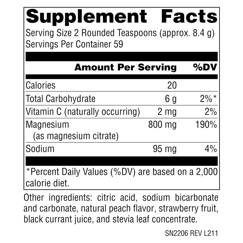 Source Naturals Serene Science Magnesium Serene label closeup showing berry flavor.