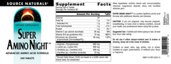 Source Naturals Super Amino Night label detail highlighting L-Arginine and Vitamin B-6.