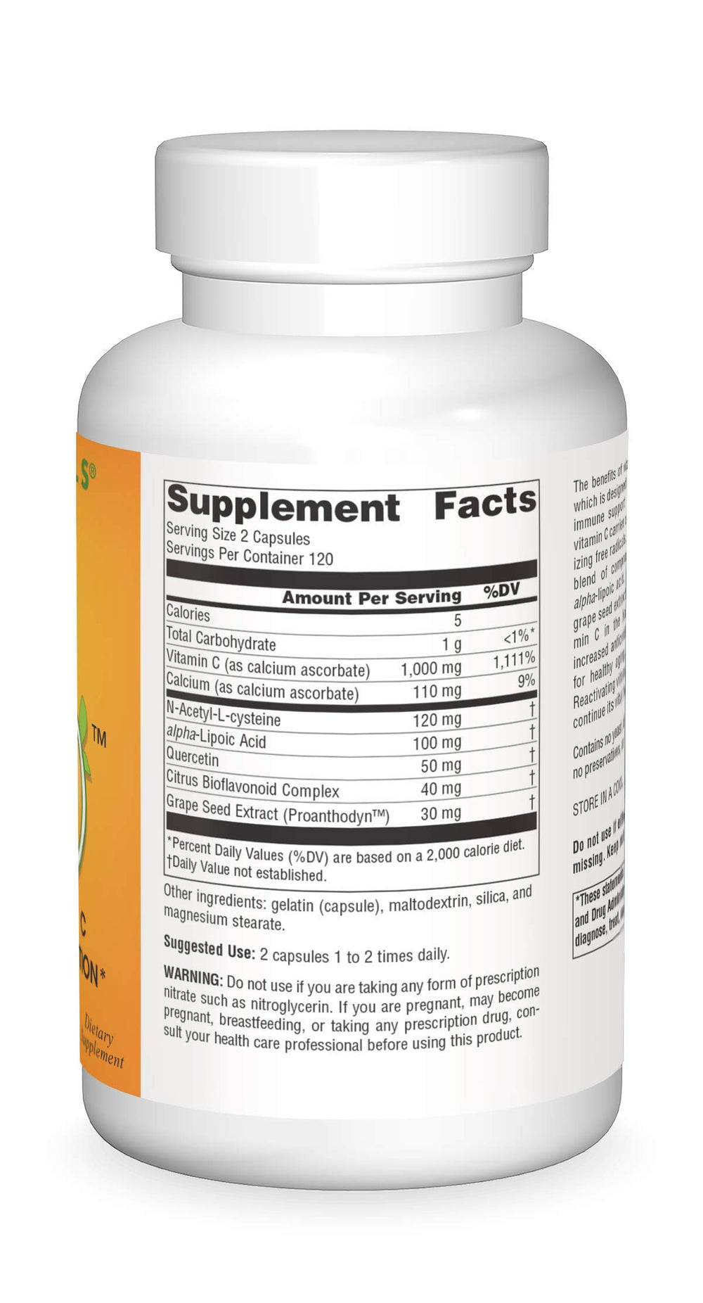Source Naturals Systemic C 500mg capsules arranged for daily use and easy dosing