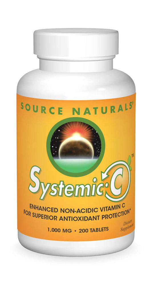 Source Naturals Systemic C bottle front shows robust vitamin C support.