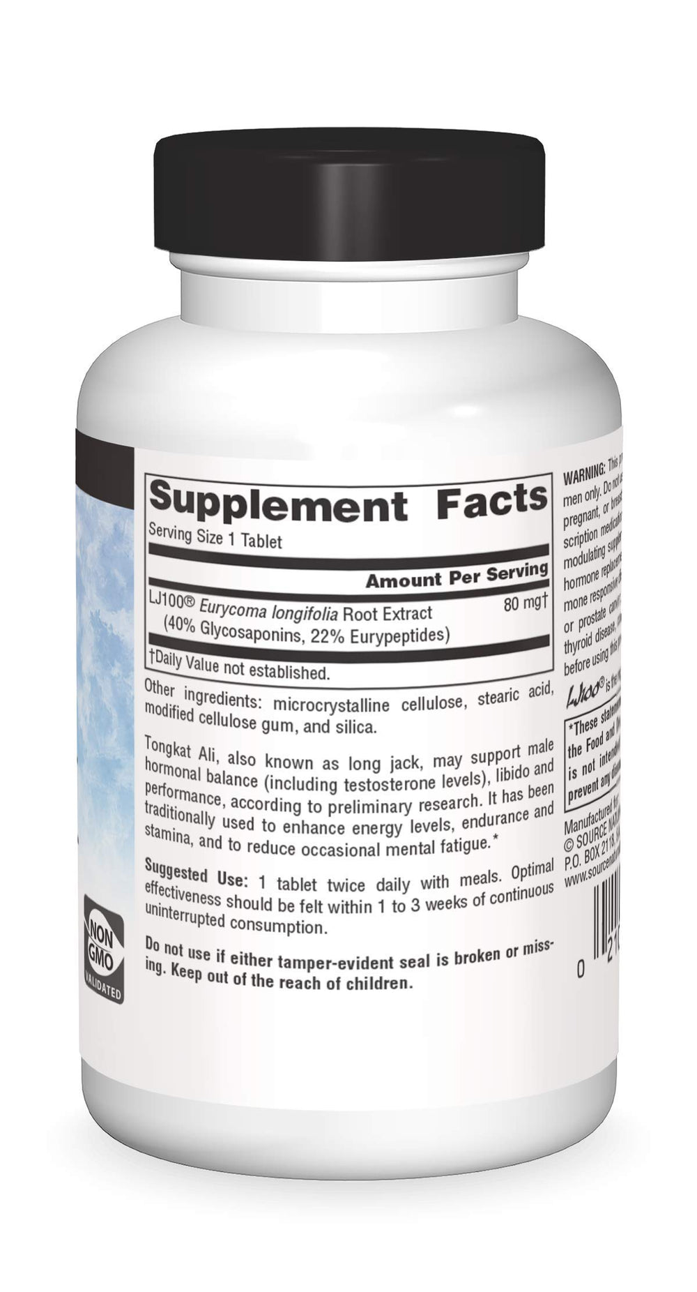 Source Naturals Tongkat Ali bottle front showcasing USA-made quality
