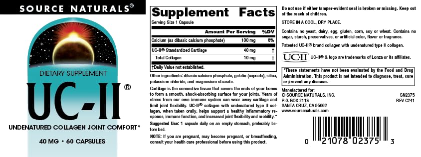 Source Naturals UC-II box and bottle scene communicates decades of trust.