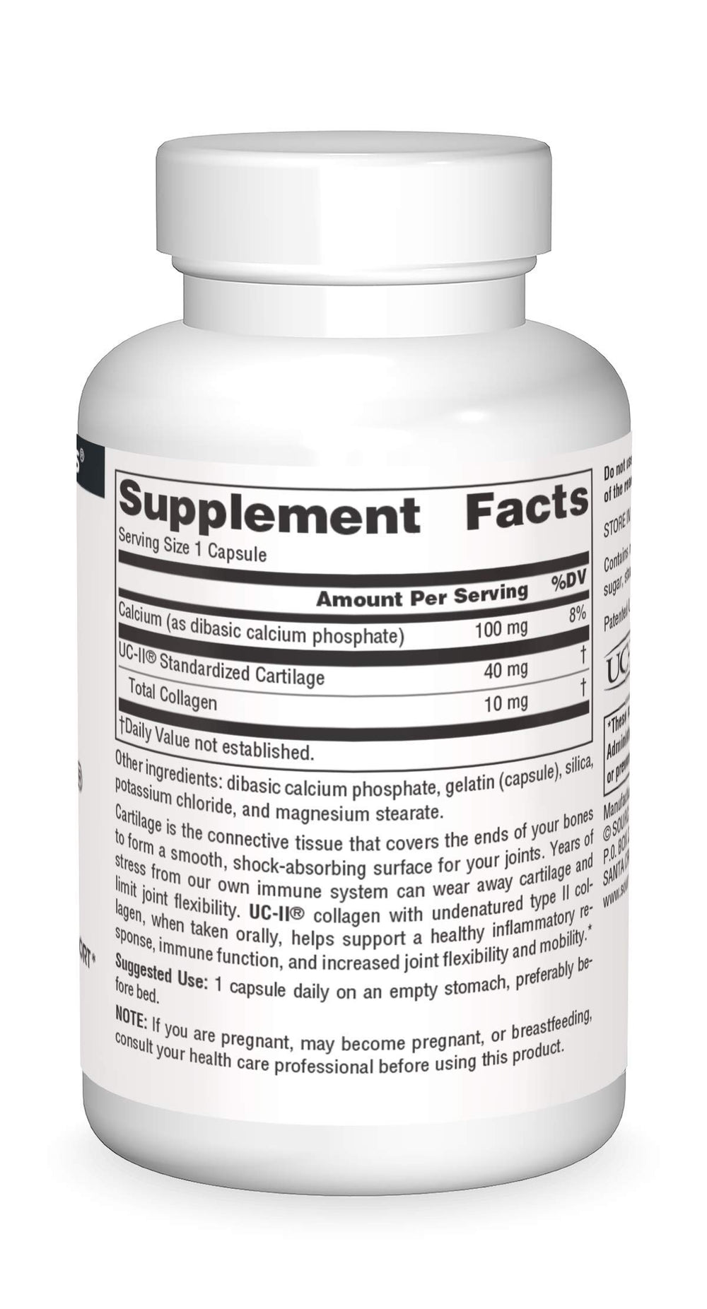 Source Naturals UC-II capsules closeup emphasizes easy daily use.
