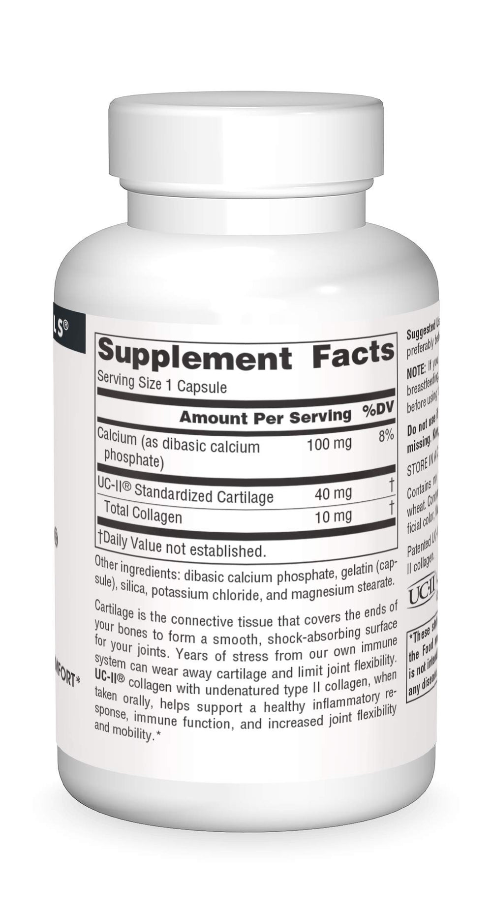 Closeup of Source Naturals UC-II undenatured capsule showing clean, gluten-free composition.