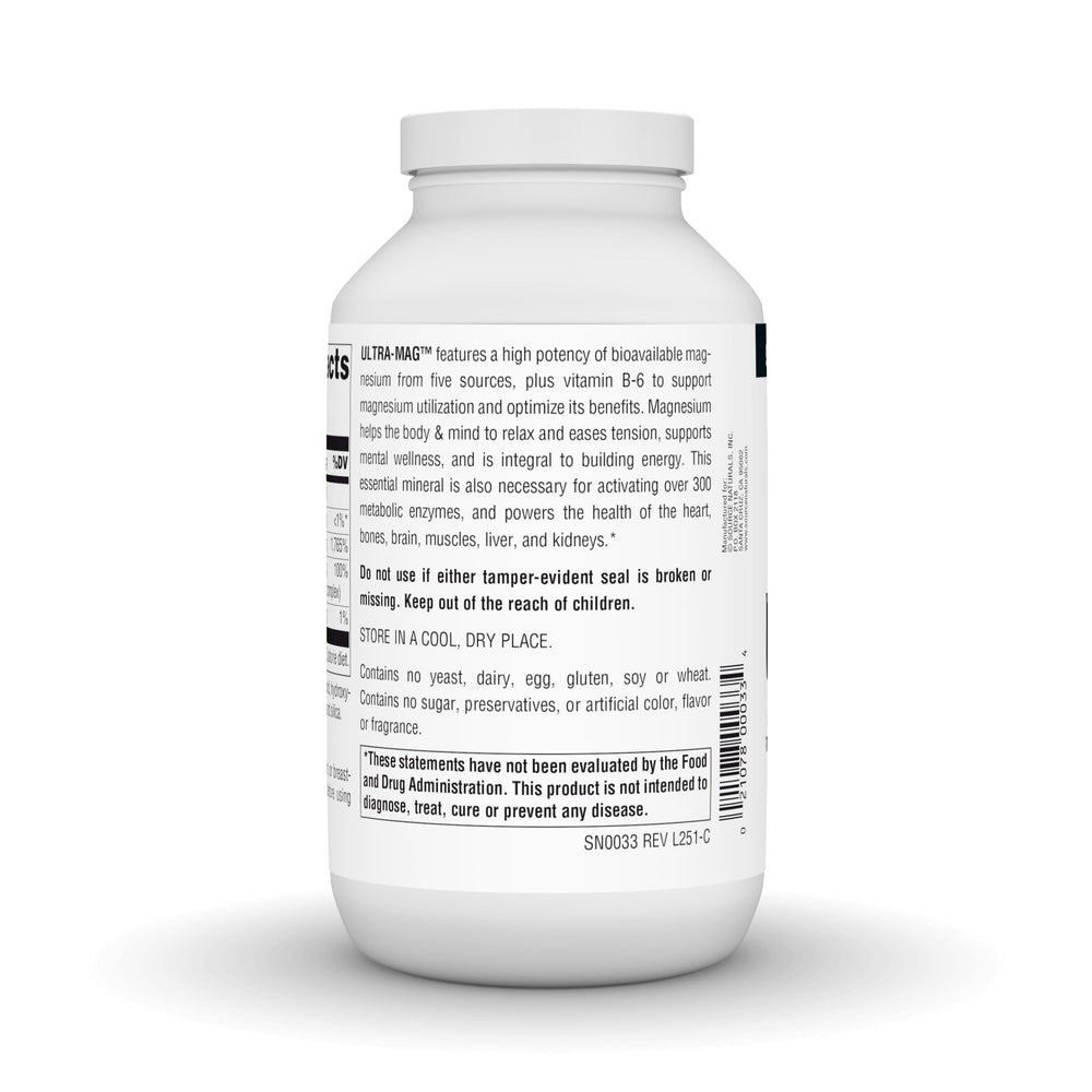 Source Naturals Ultra-Mag bottle with glass of water suggesting convenient daily intake.