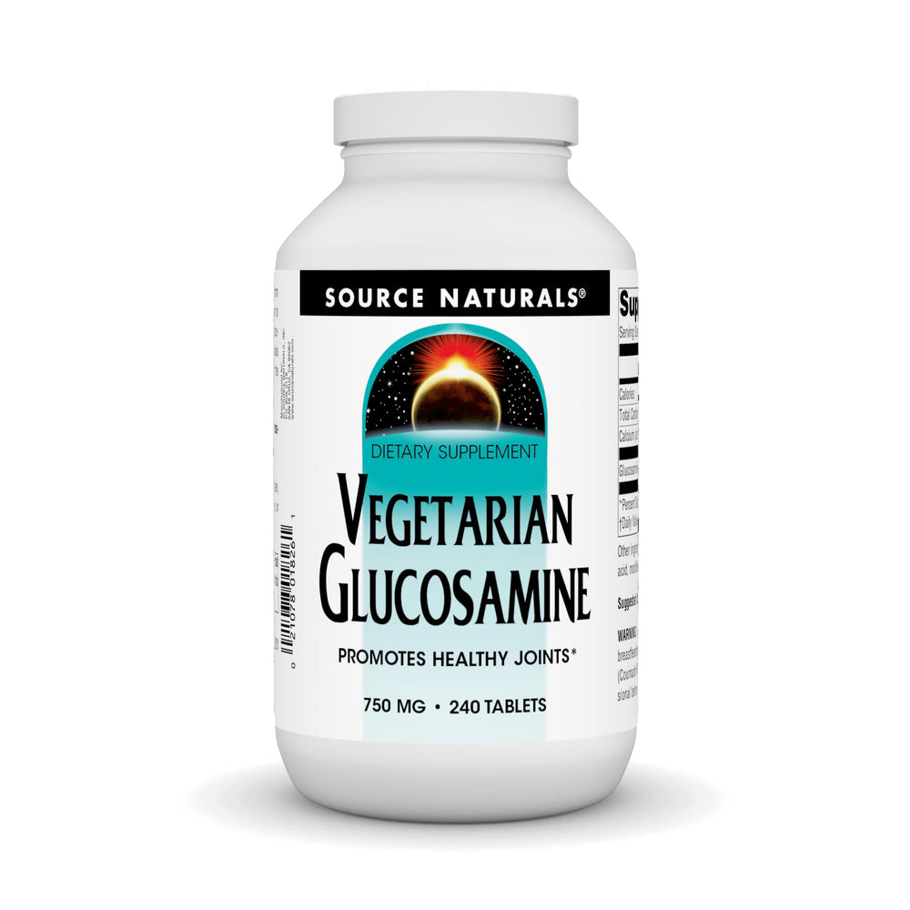 Source Naturals Vegetarian Glucosamine bottle front highlights 750 mg tablet for joint support
