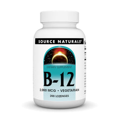 Source Naturals Vitamin B-12 bottle front showing vegetarian supplement for daily energy support