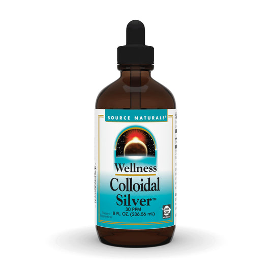 Source Naturals Wellness Colloidal Silver bottle on a clean counter for versatile daily use.