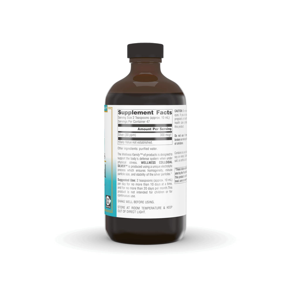 Source Naturals Wellness colloidal silver dosage spoon showing 10 mL measurement.