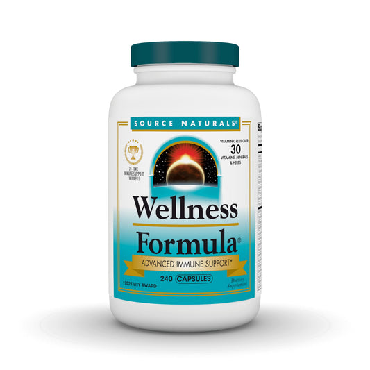 Source Naturals Wellness Formula bottle front, trusted immune support option for daily resilience.