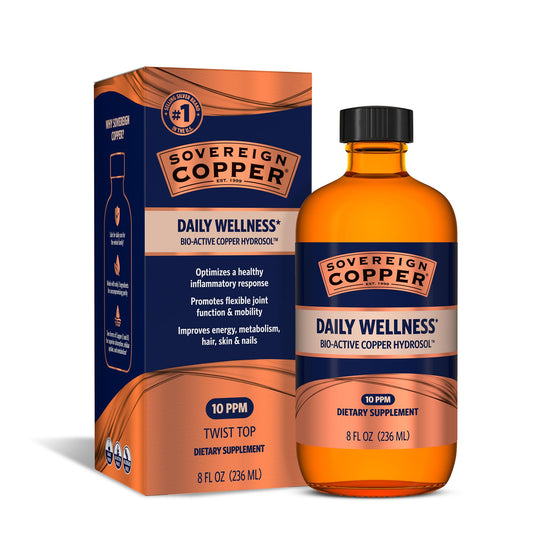 Sovereign Copper Bio-Active Copper Hydrosol bottle with clean label for daily use.