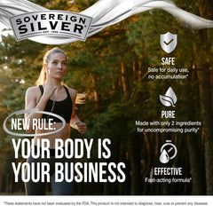 Amber glass Sovereign Silver bottle preserves potency and purity.